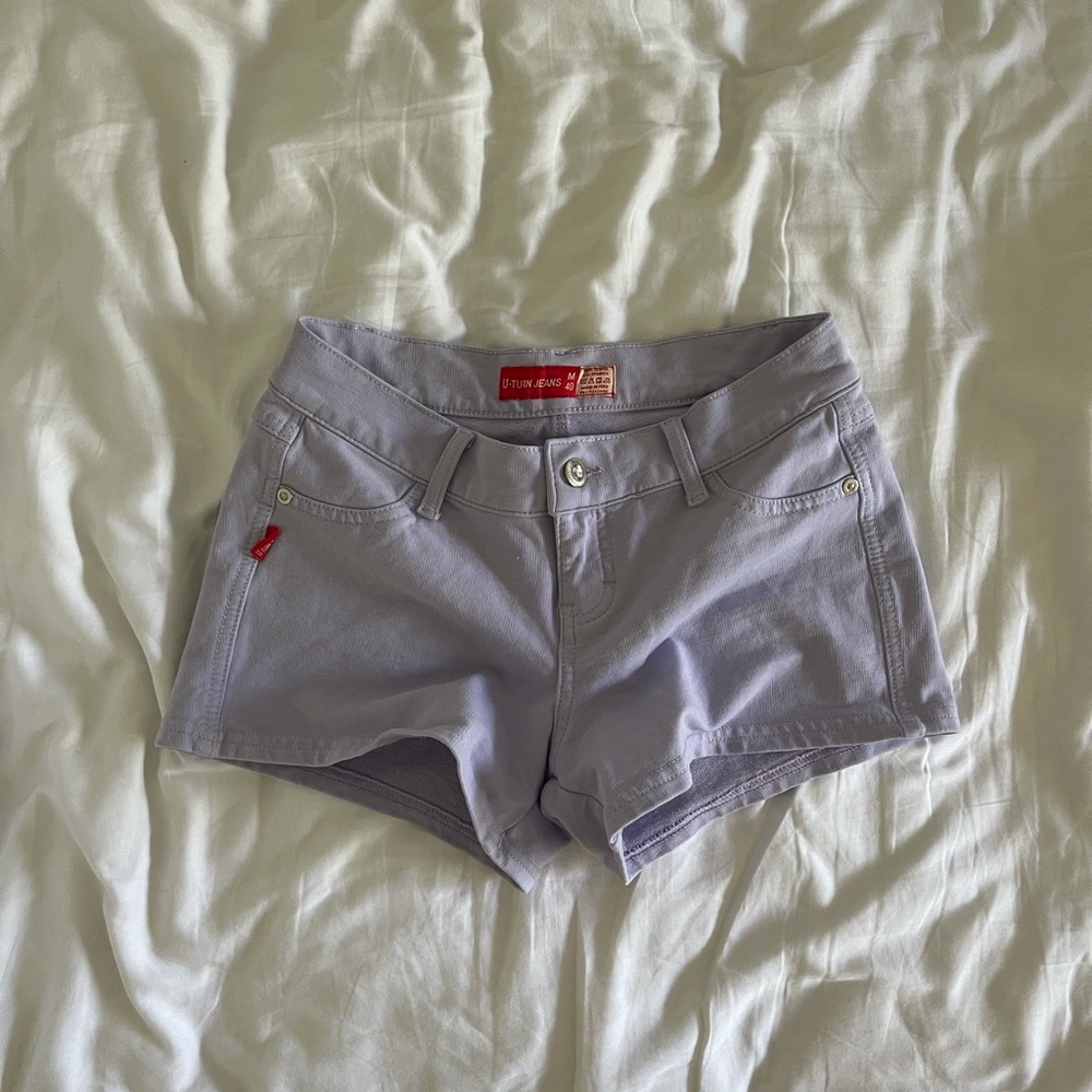 mid rise pastel purple shorts
